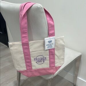 Pink and Cream Canvas Tote Bag
